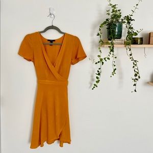 Orange Wrap Tie Back Sundress Dress